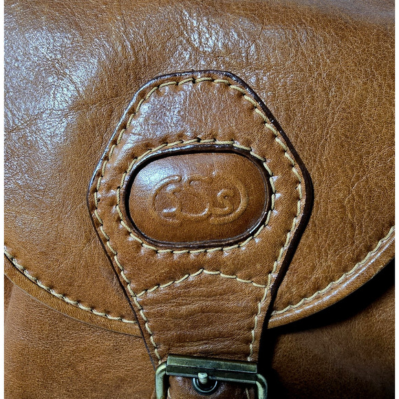 Vintage Pelletteria SPIGOLA Italy Crossbody Drawstring Cognac Leather Bag Purse - Picture 4 of 13